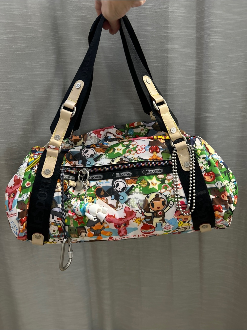 tokidoki for LeSportsac Vacanze Gioco Duffle Bag, Qee Charm, Chain ,Carabiner